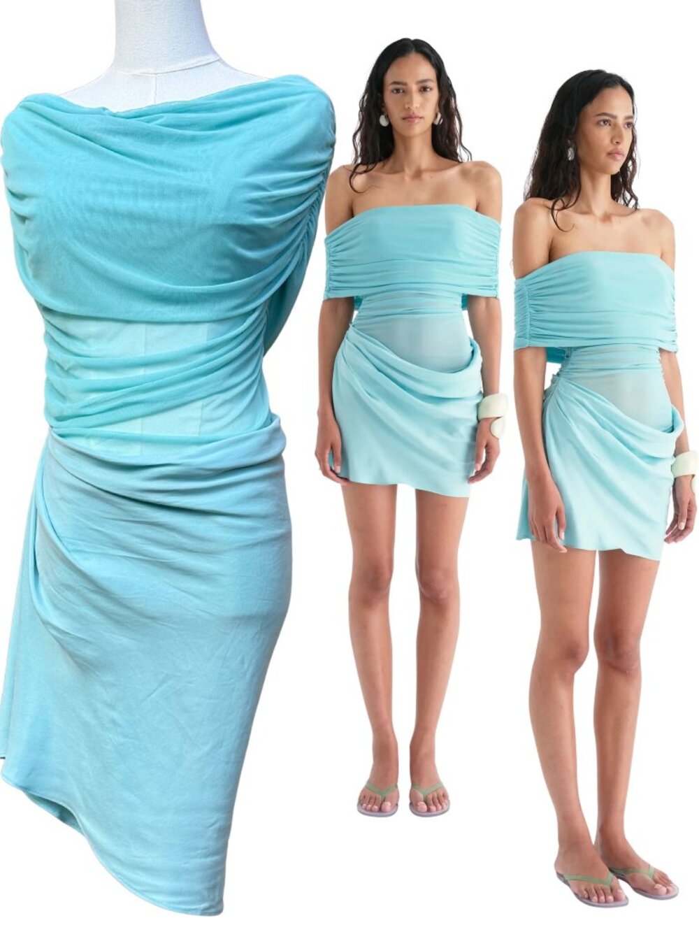 🆕 BENNI 🧿 NWOT Nico Off Shoulder Mini Dress, Aquamarine - Sz AU 14 US 10